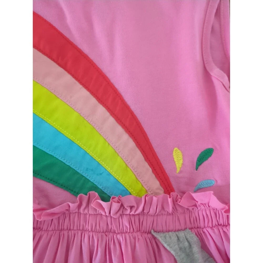 Mini boden girls sleeveless pink dress  rainbow / elephant applique; size 4/5